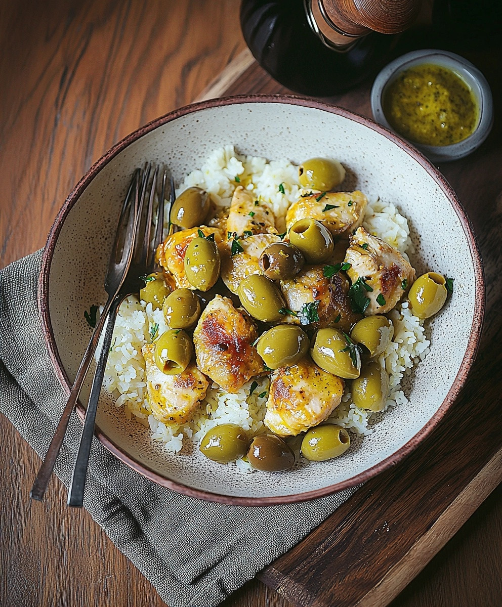 Poulet Yassa moutarde olives