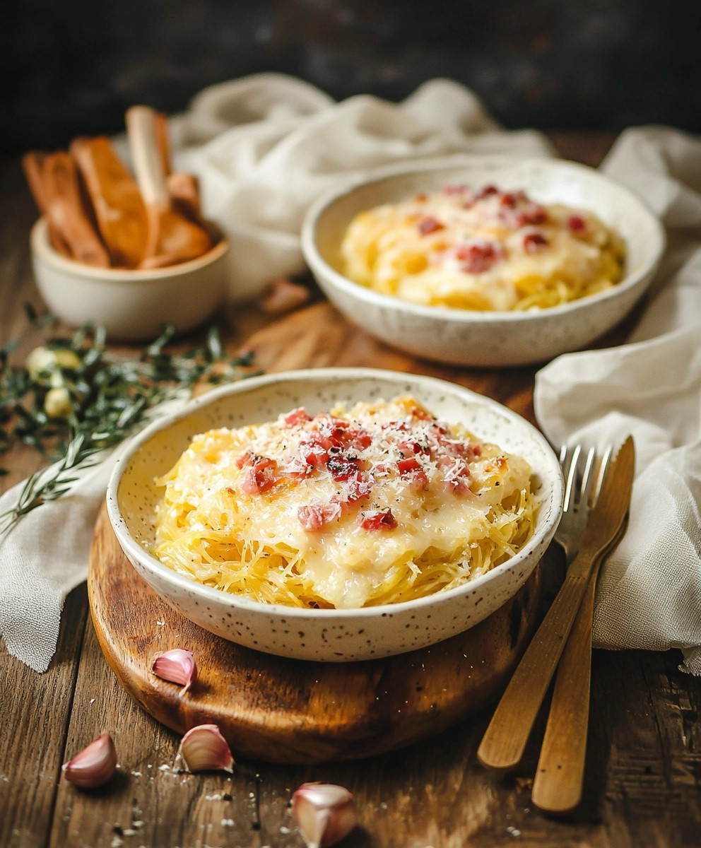 Courge spaghetti carbonara au four