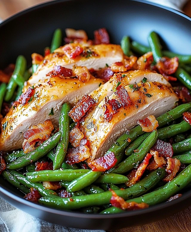 Dinde rôtie haricots verts bacon