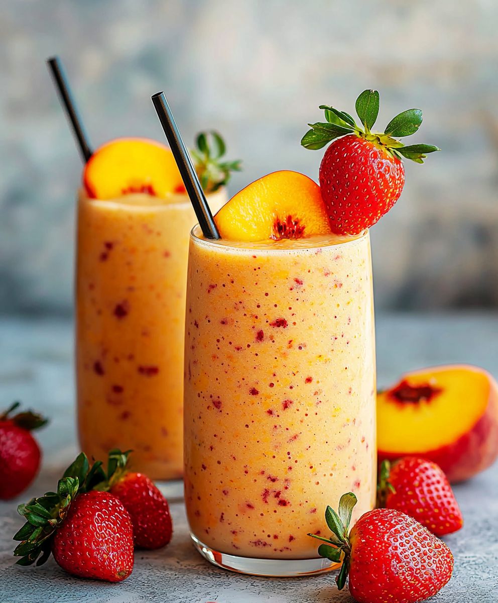 Smoothie fraise mangue pêche