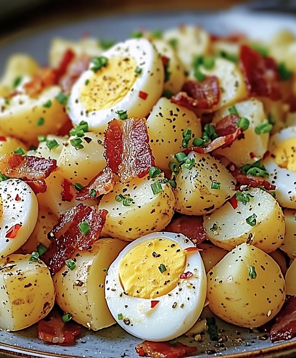 Salade pommes de terre lardons oeufs