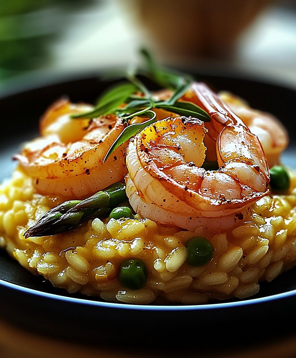 Risotto gambas asperges épicé