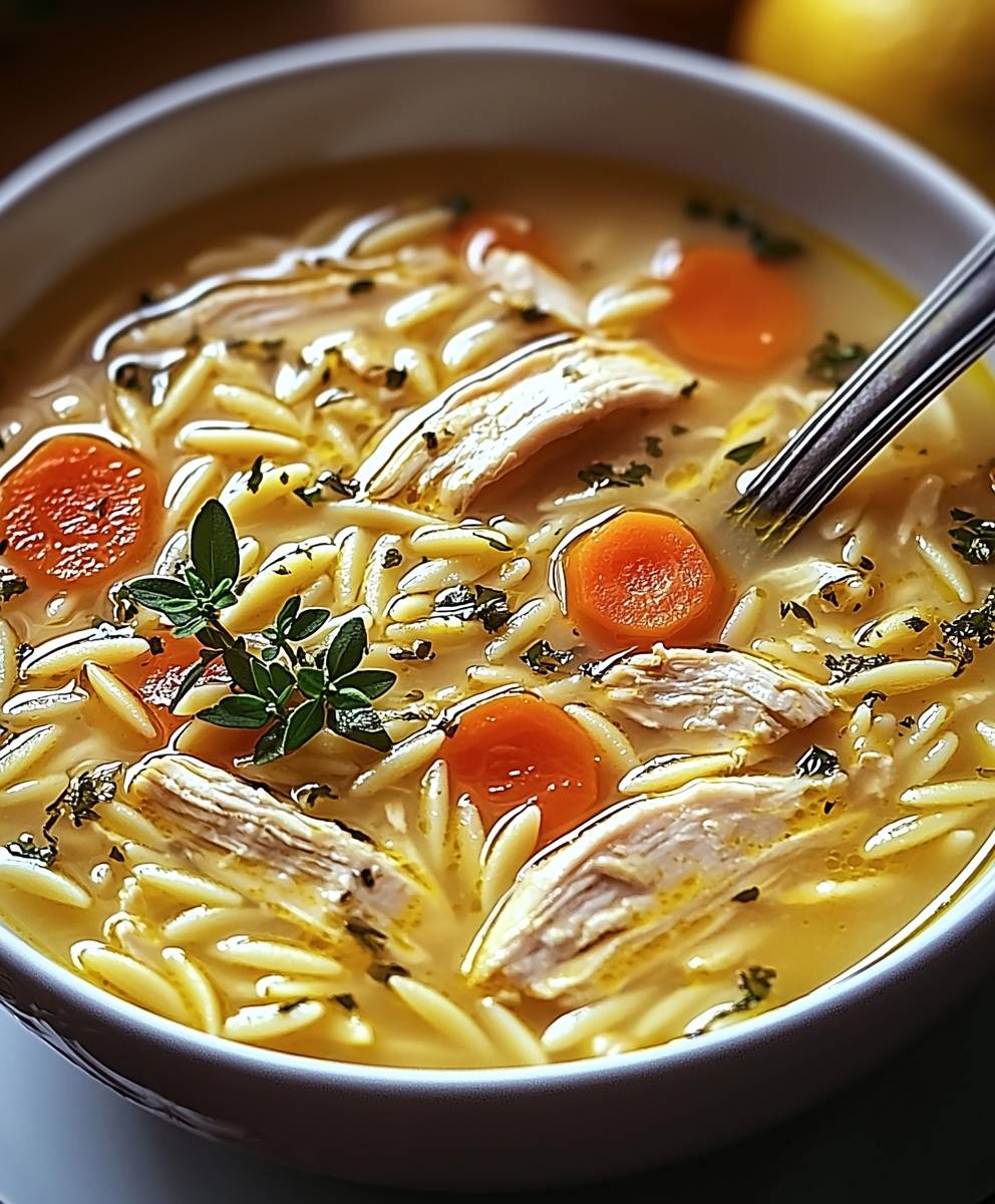 Soupe poulet citron orzo