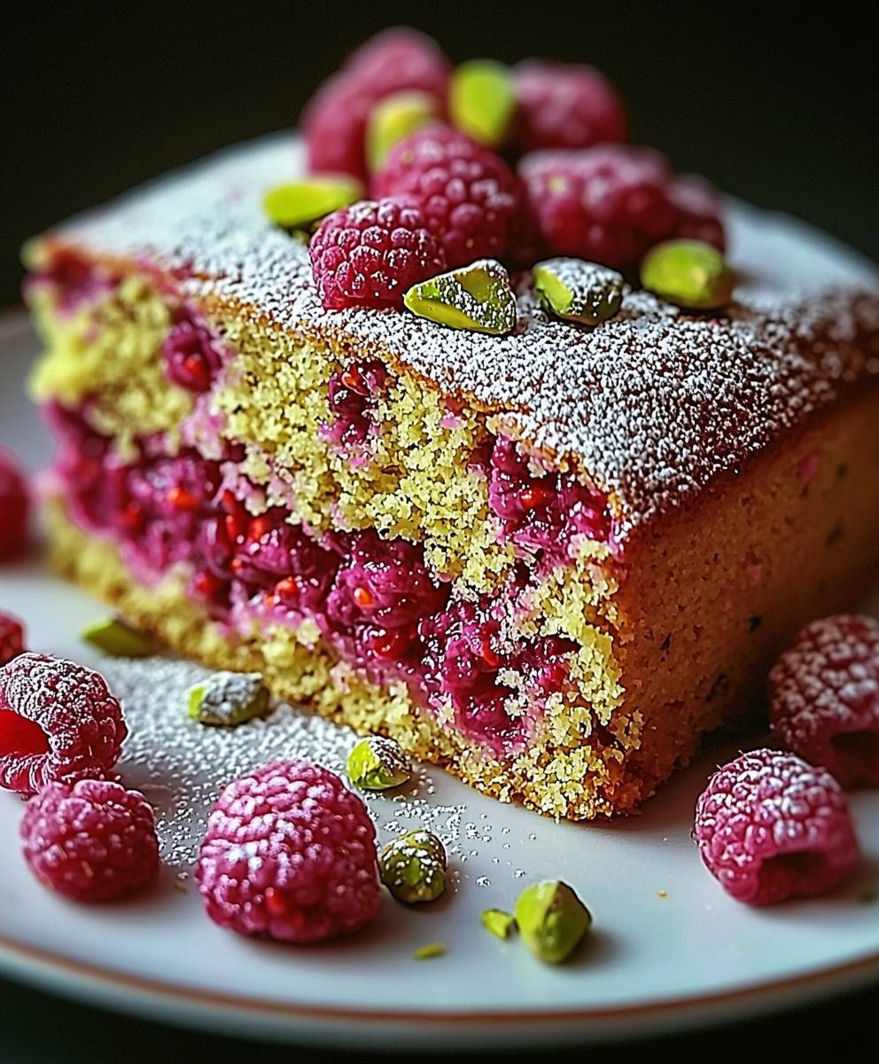Moelleux pistache framboises
