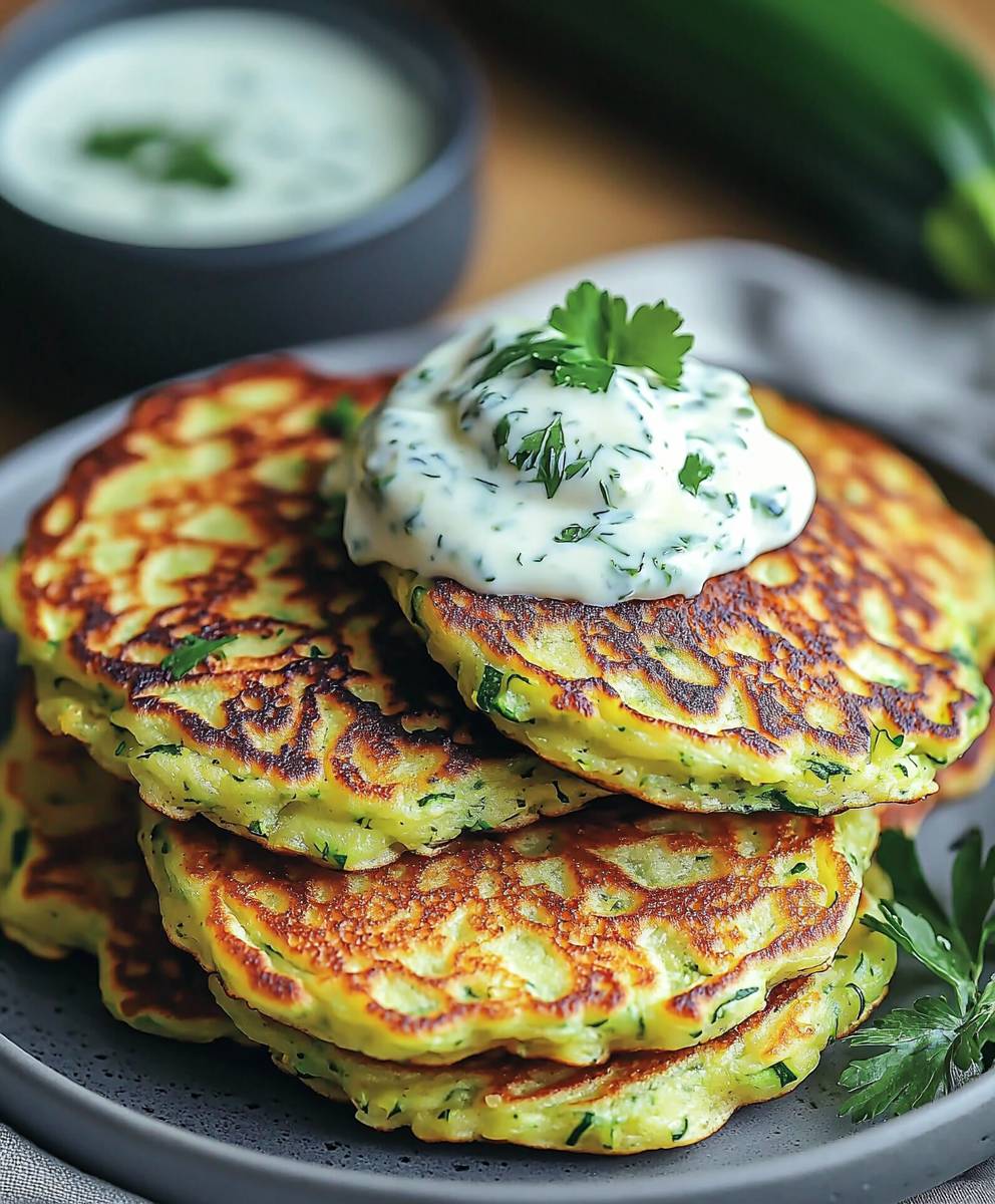 Pancakes courgettes sauce yaourt