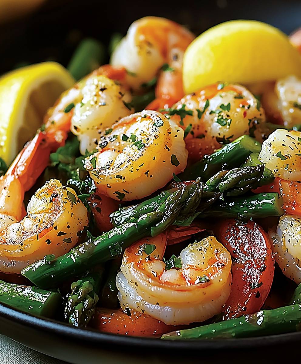 Crevettes asperges citron poêlée