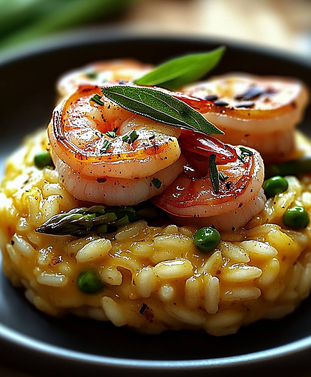 Risotto gambas asperges épicé