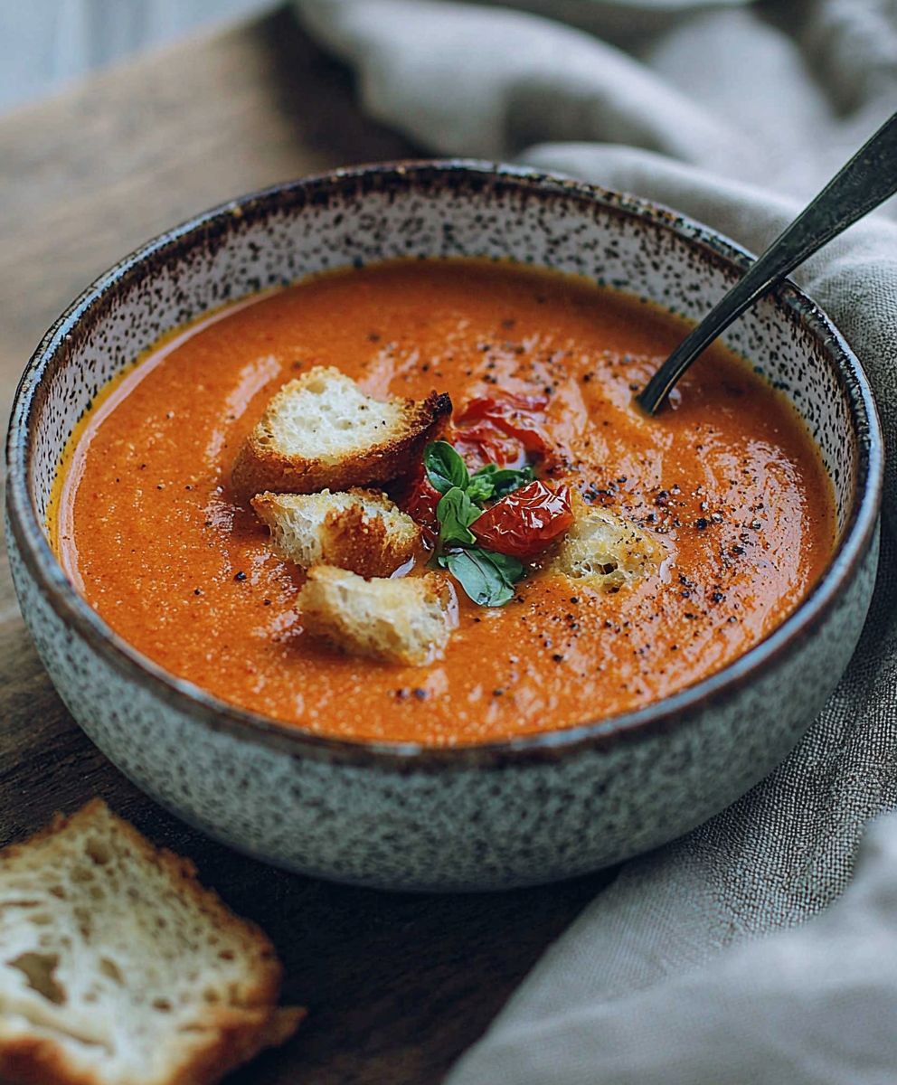 Soupe tomates poivrons rouges rôtis