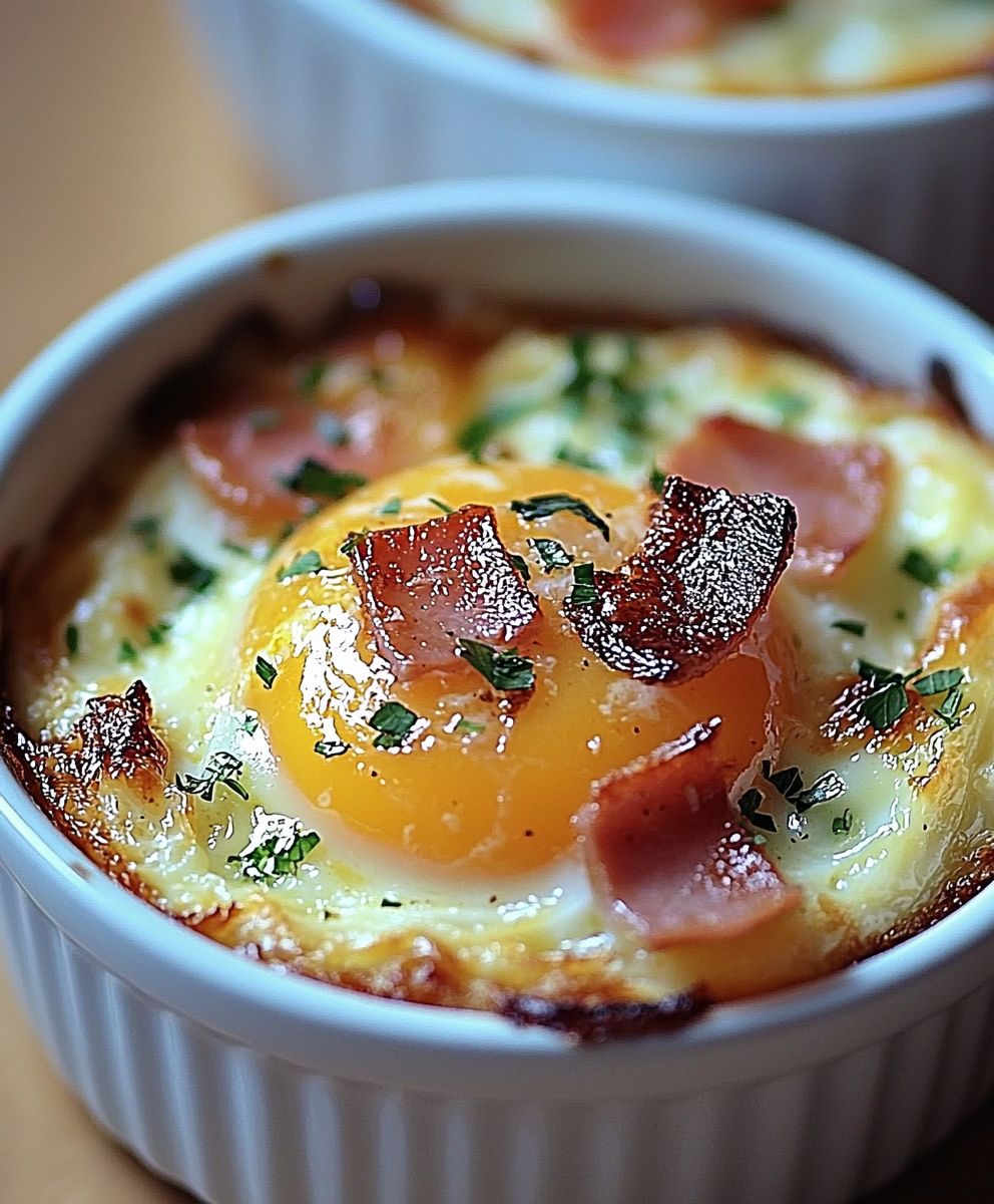 Oeufs cocotte jambon et kiri