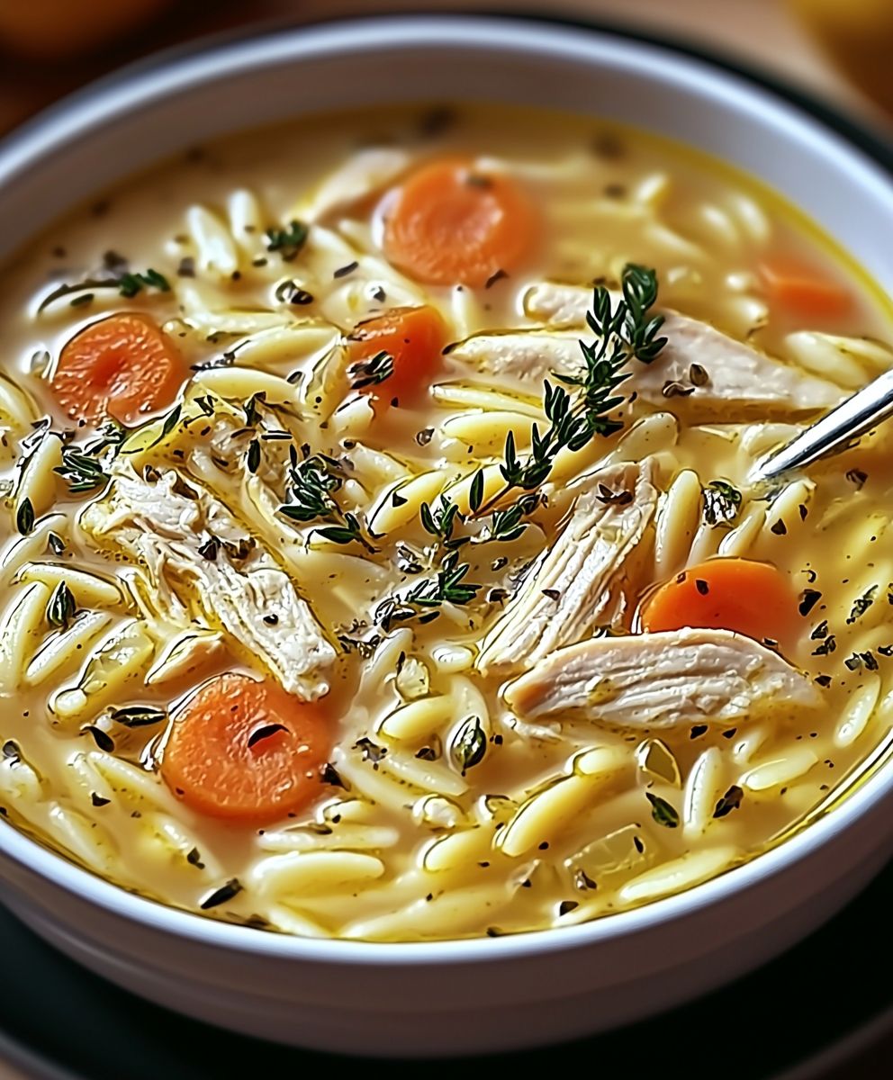 Soupe poulet citron orzo