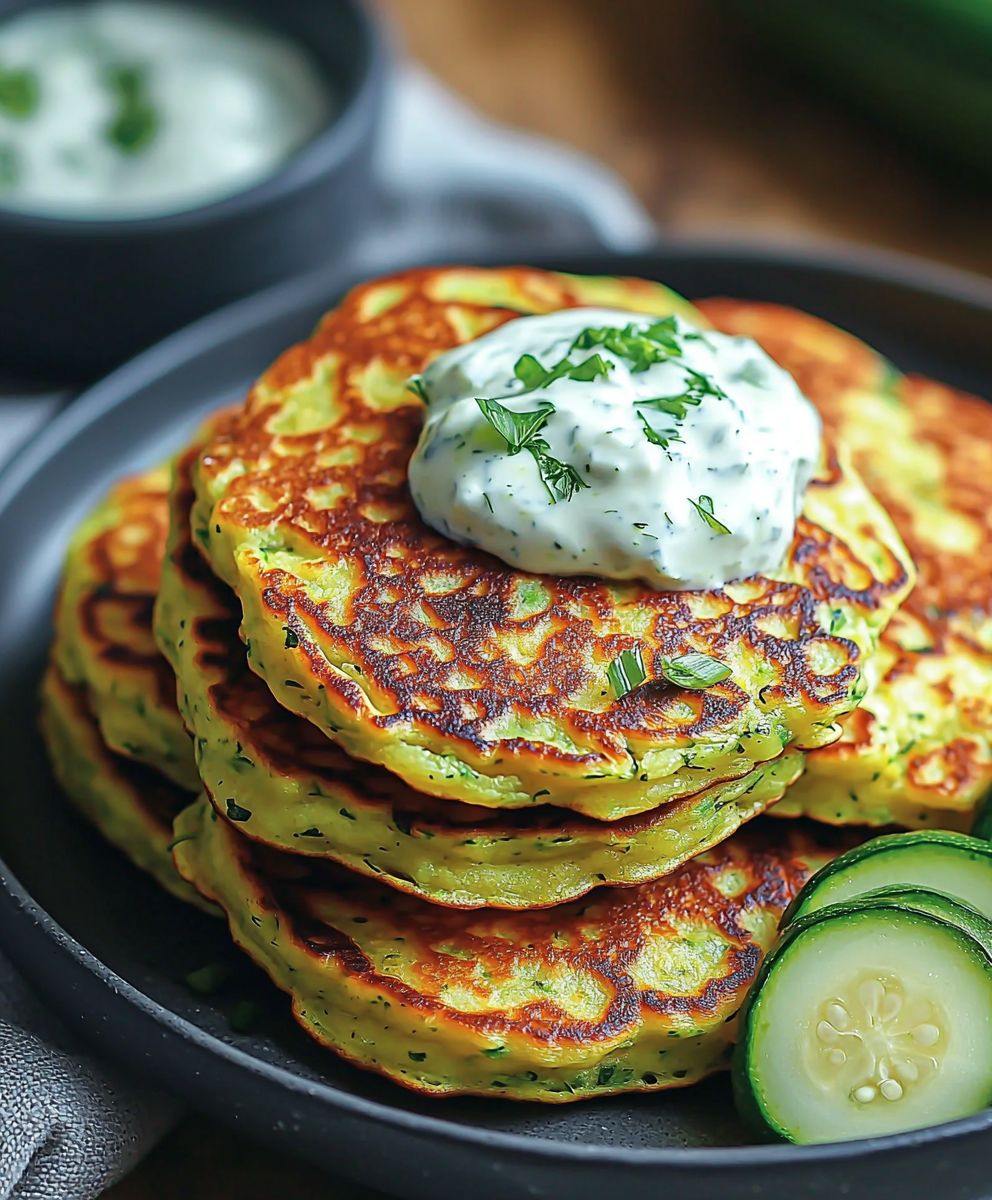 Pancakes courgettes sauce yaourt