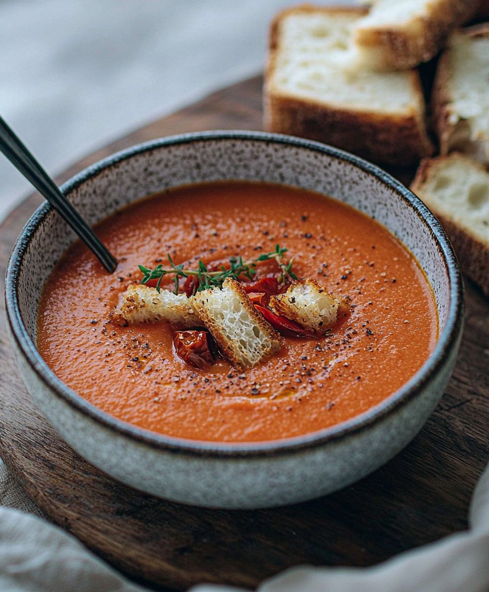 Soupe tomates poivrons rouges rôtis