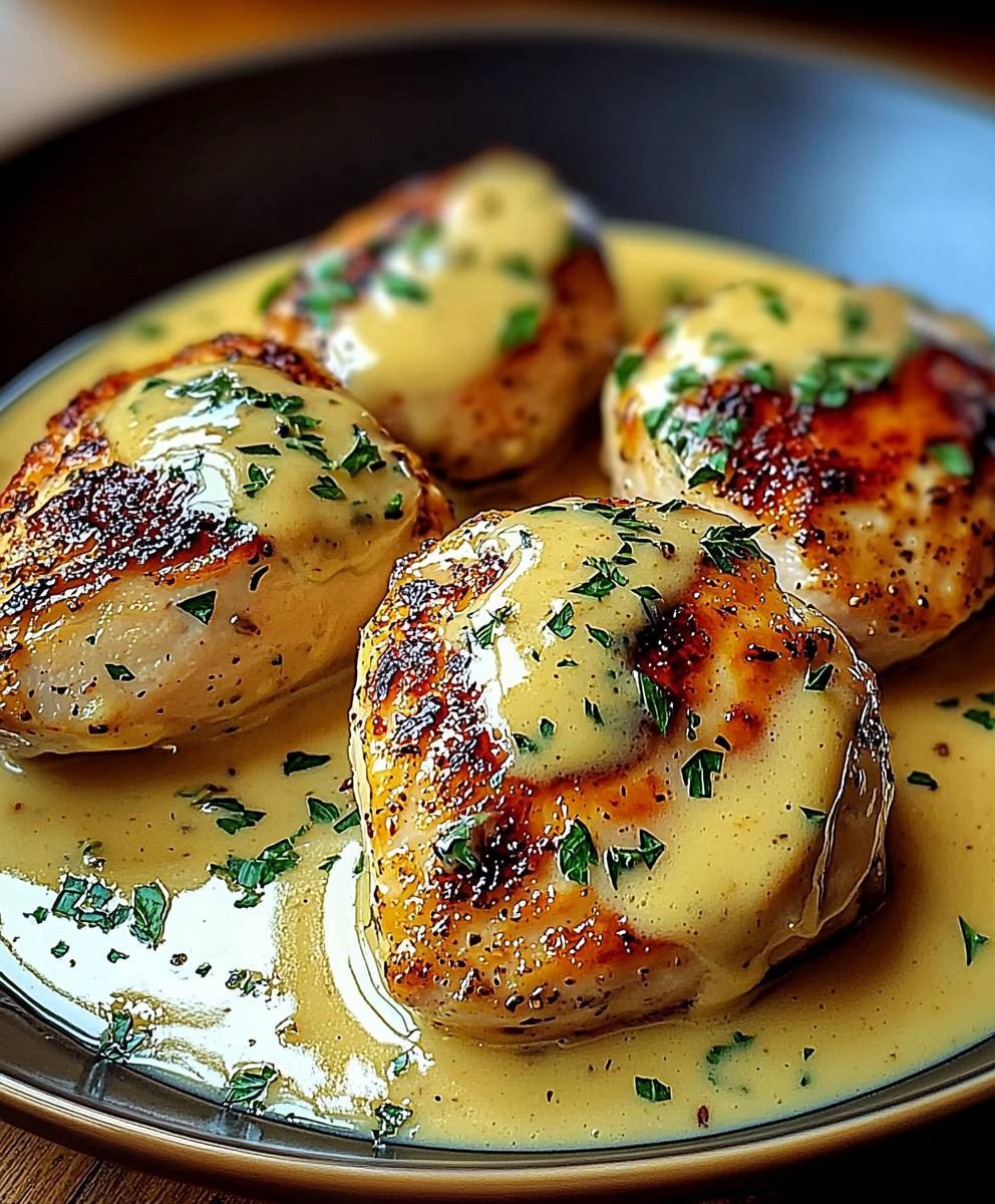 Poulet crème moutarde Dijon ail vin