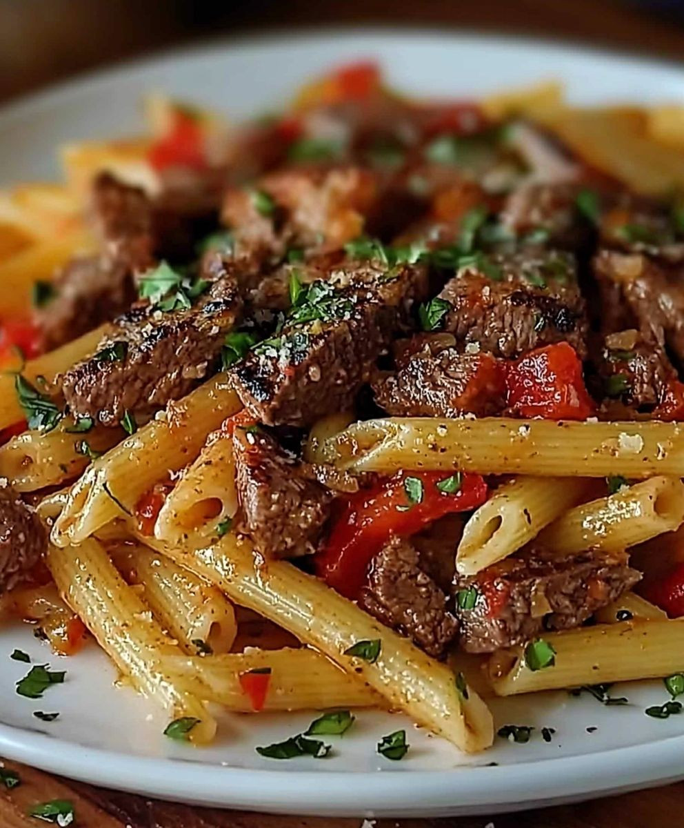 Pâtes au fromage et steak