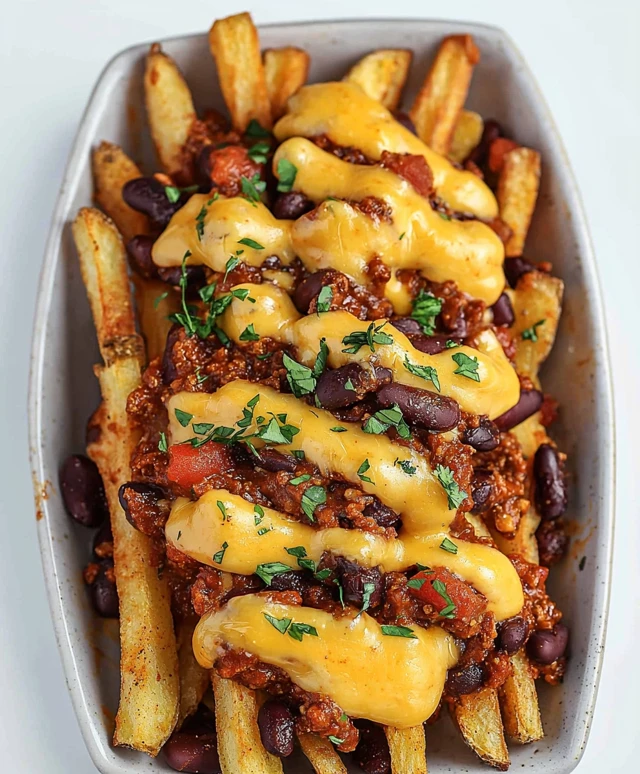 Frites végétaliennes chili fromage