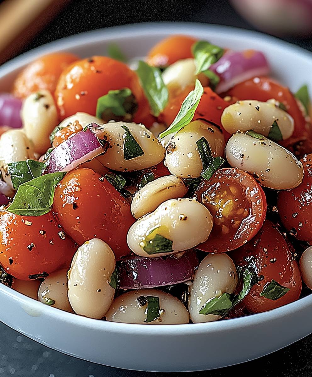 Salade haricots blancs tomates oignon basilic