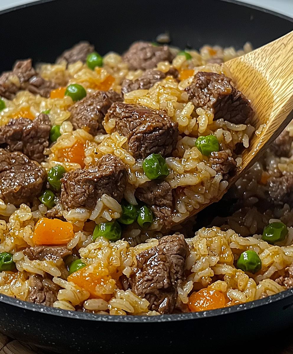 Boeuf et riz à la poêle