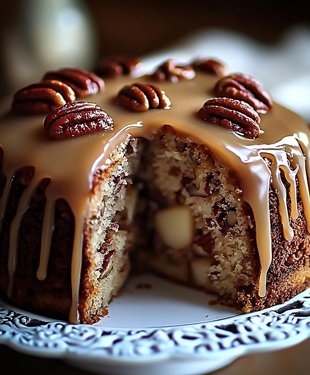 Gateau pommes noix pecan caramel