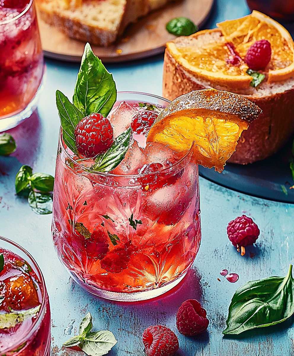 Infusion glacée hibiscus framboise basilic