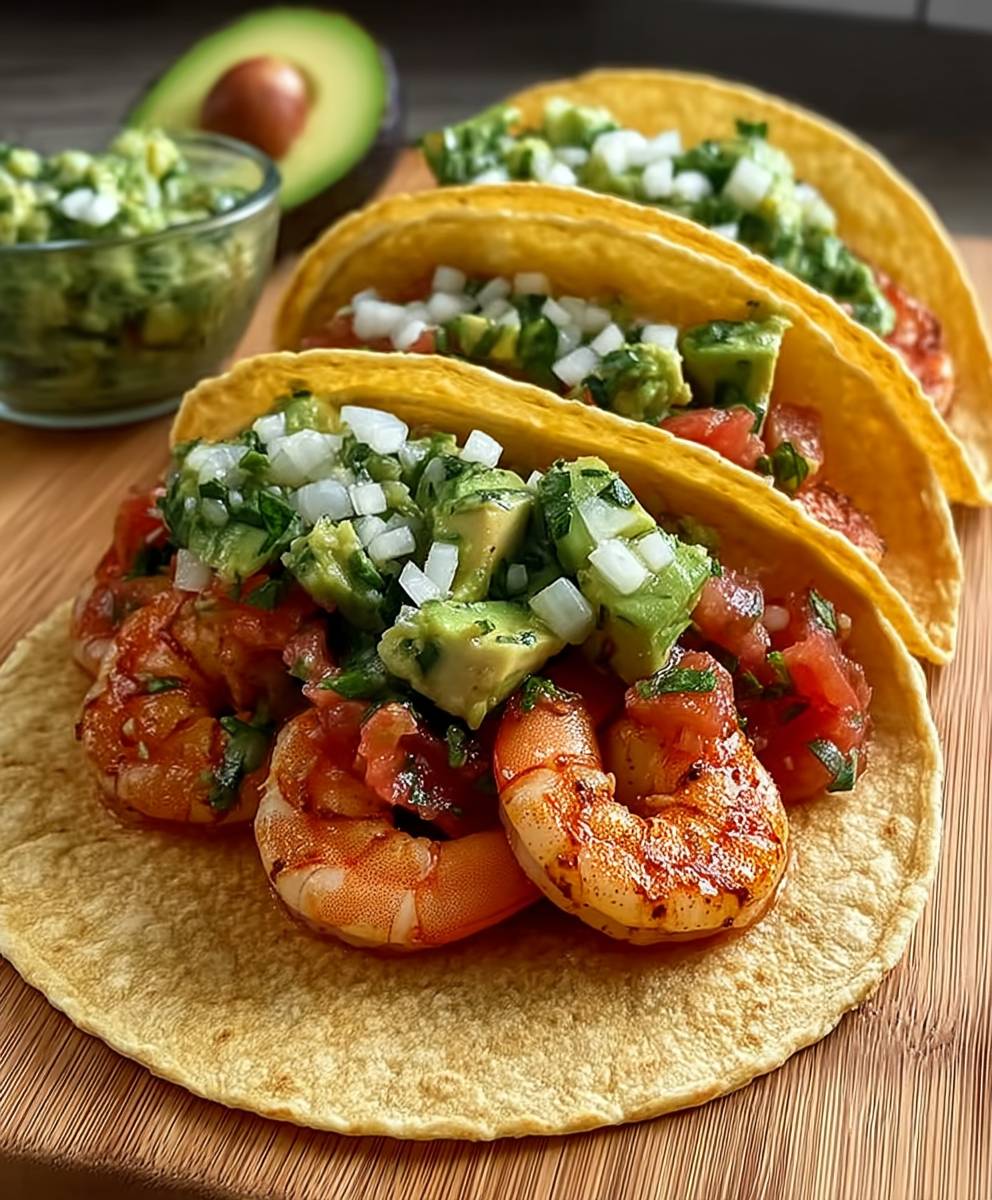 Tacos crevettes salsa avocat