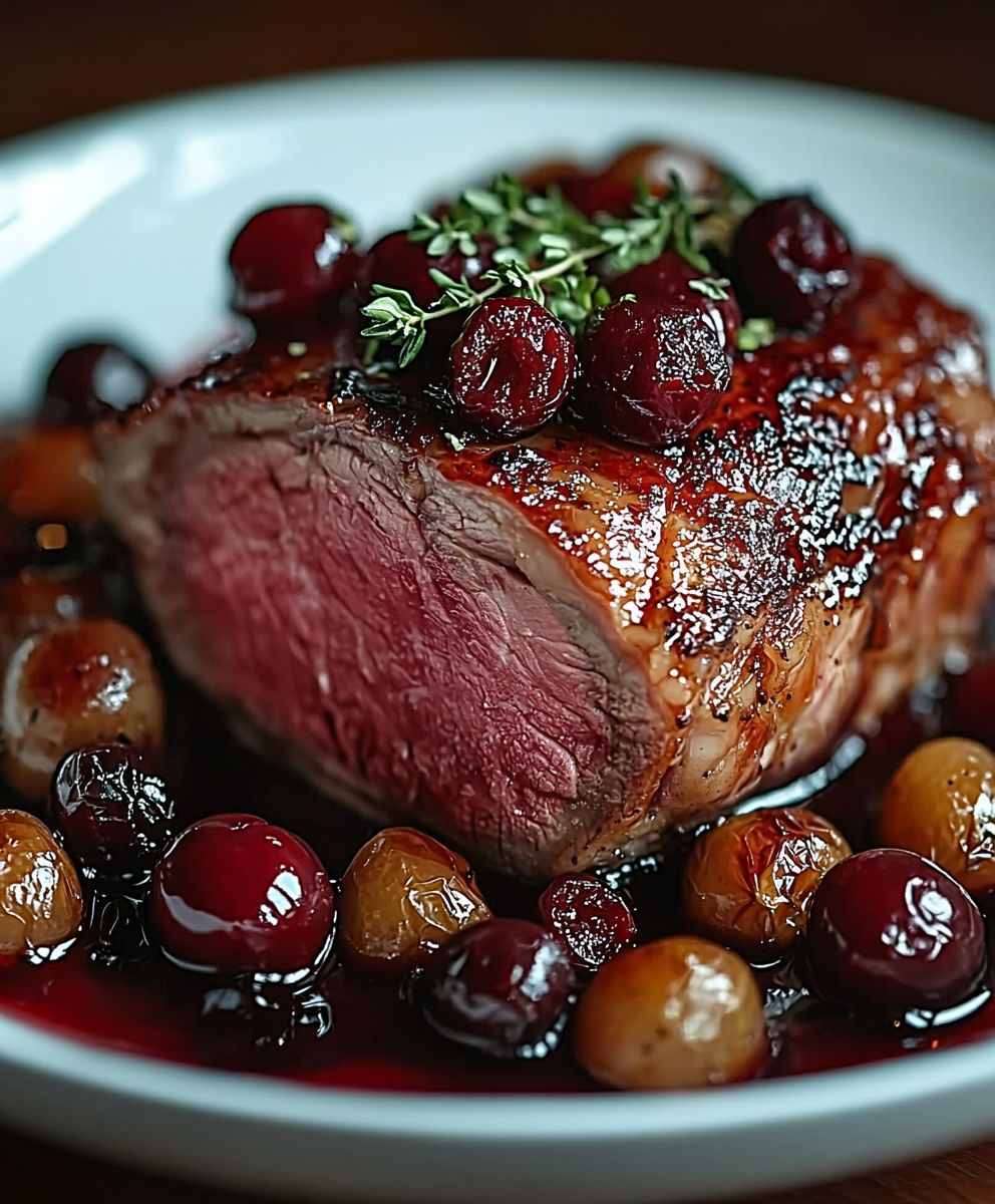 Rôti veau prosciutto sauce cerises
