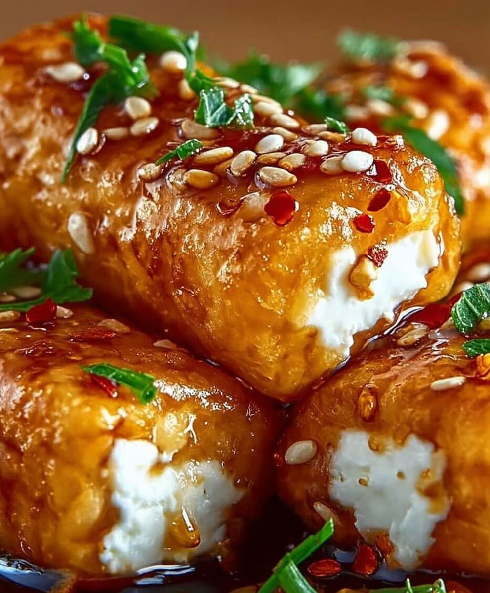 Rouleaux feta frits miel chili