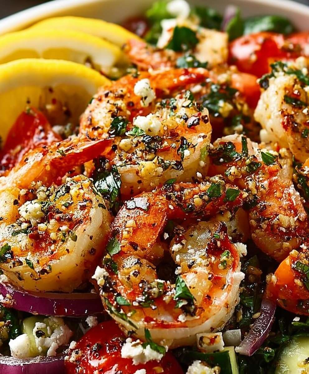 Salade méditerranéenne crevettes citron ail