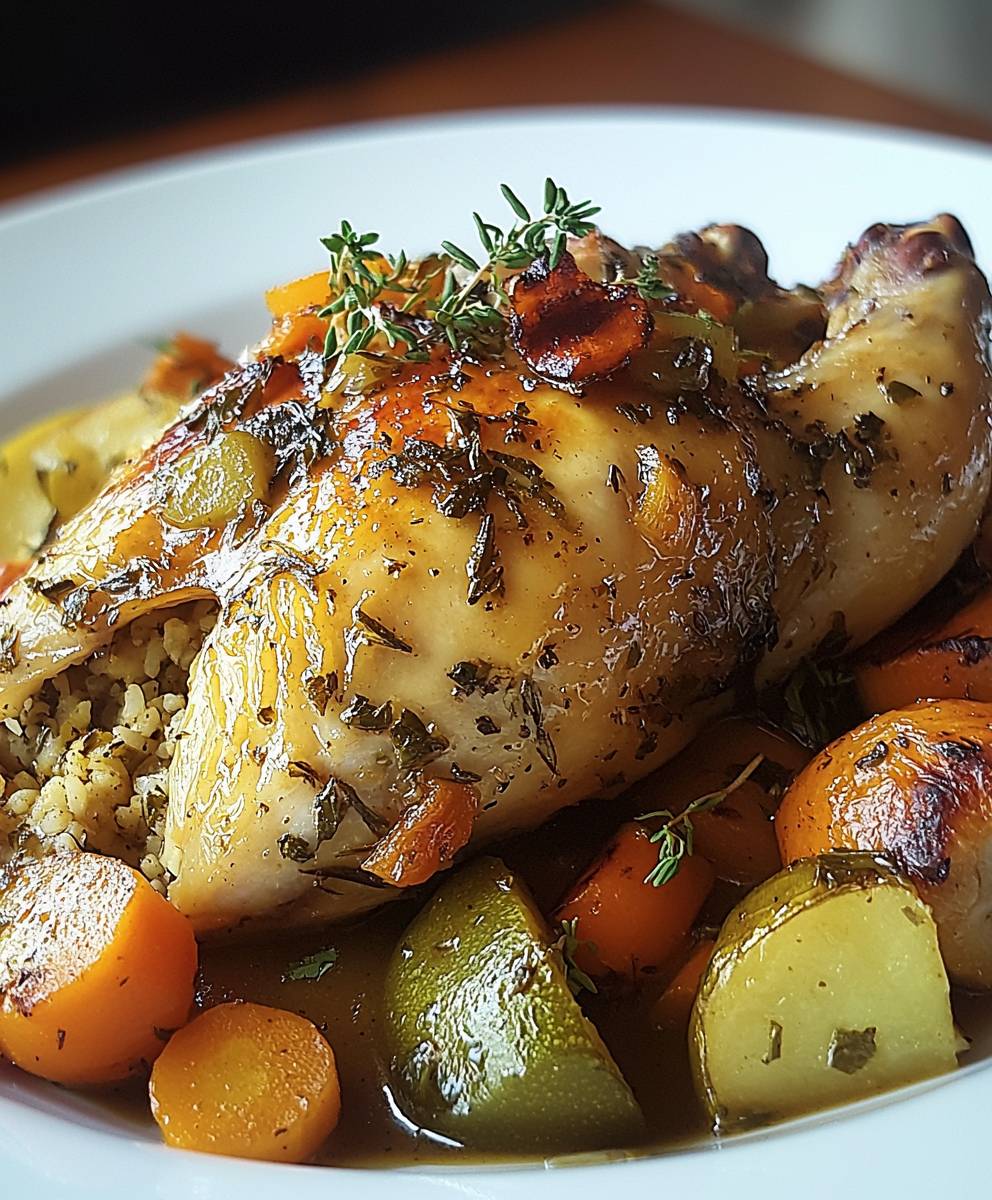 Poulet farci riz légumes