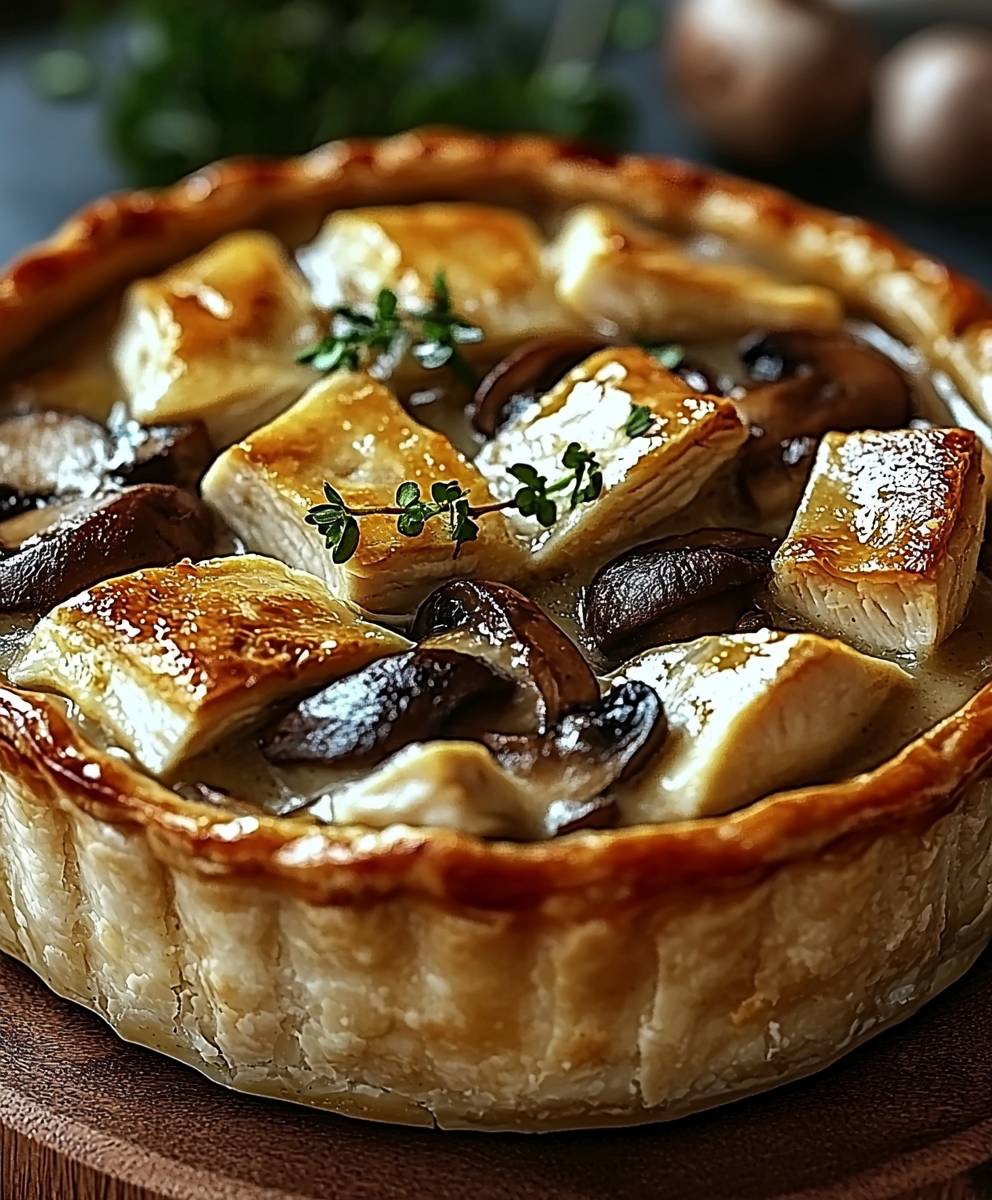 Tourte poulet champignons crémeuse