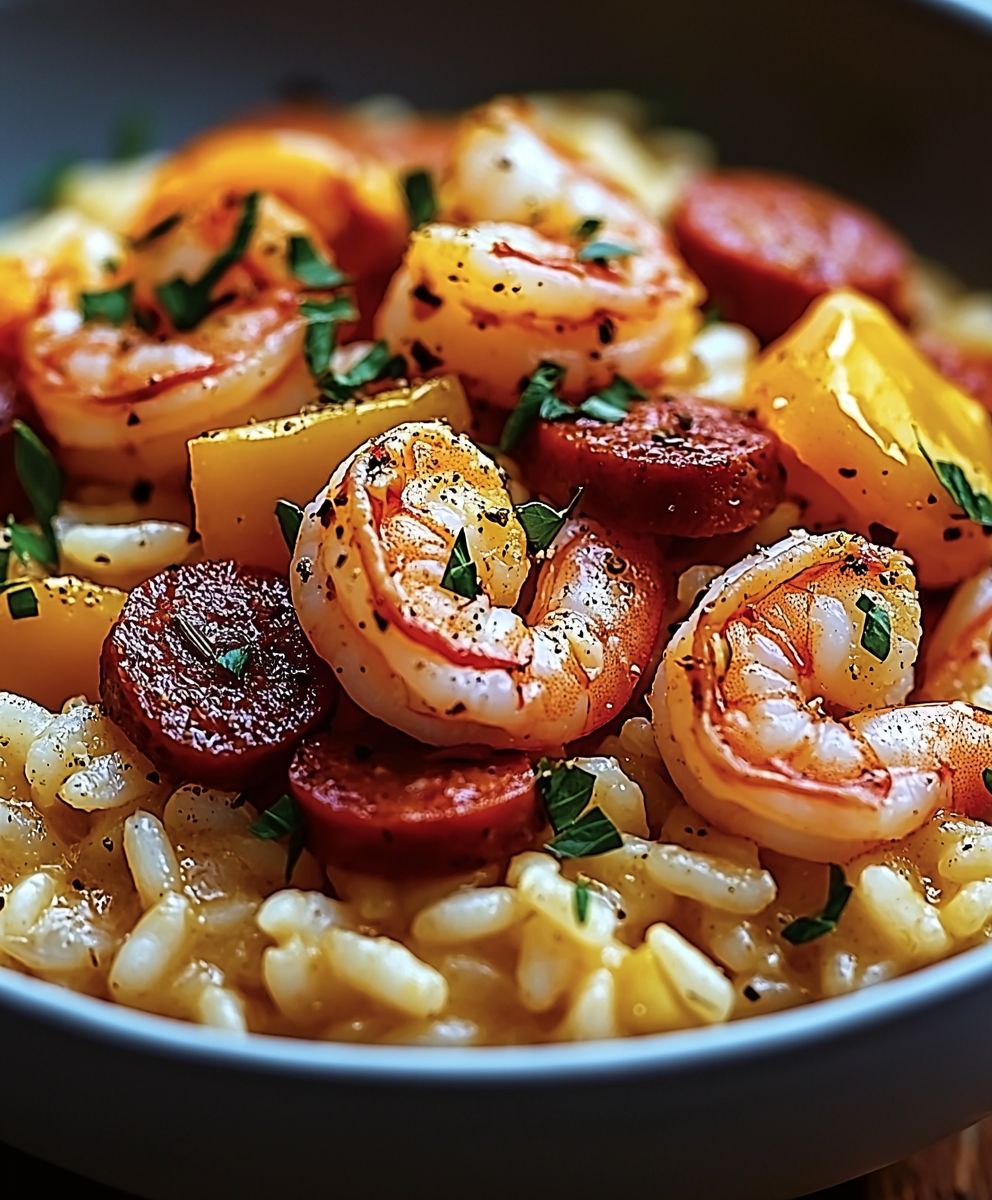 Risotto crevettes chorizo poivrons