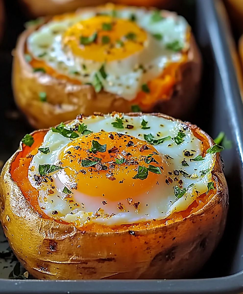 Patates douces ufs au four