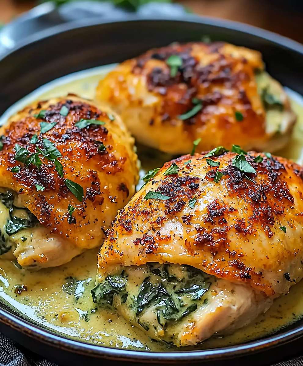 Poulet farci épinards crémeux