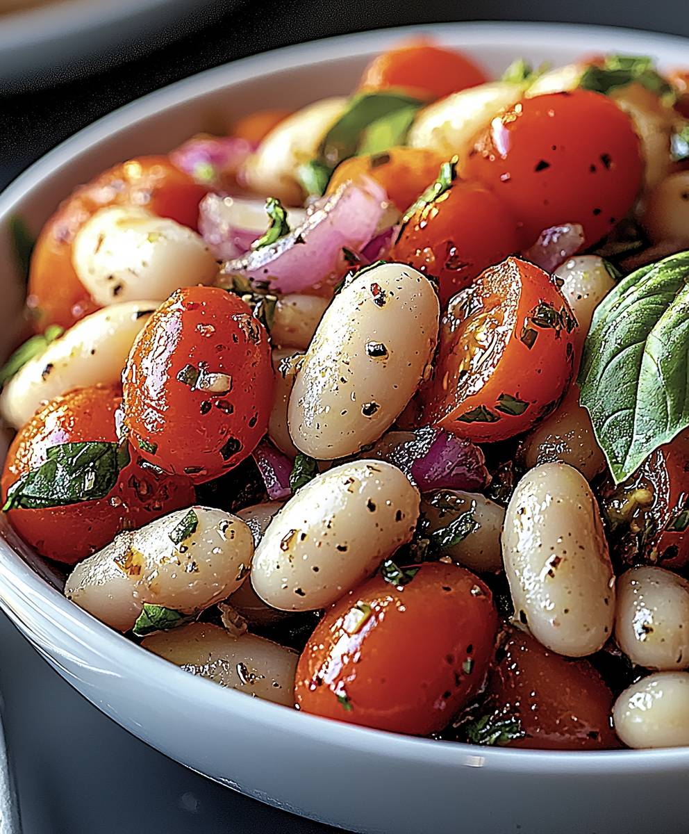 Salade haricots blancs tomates oignon basilic