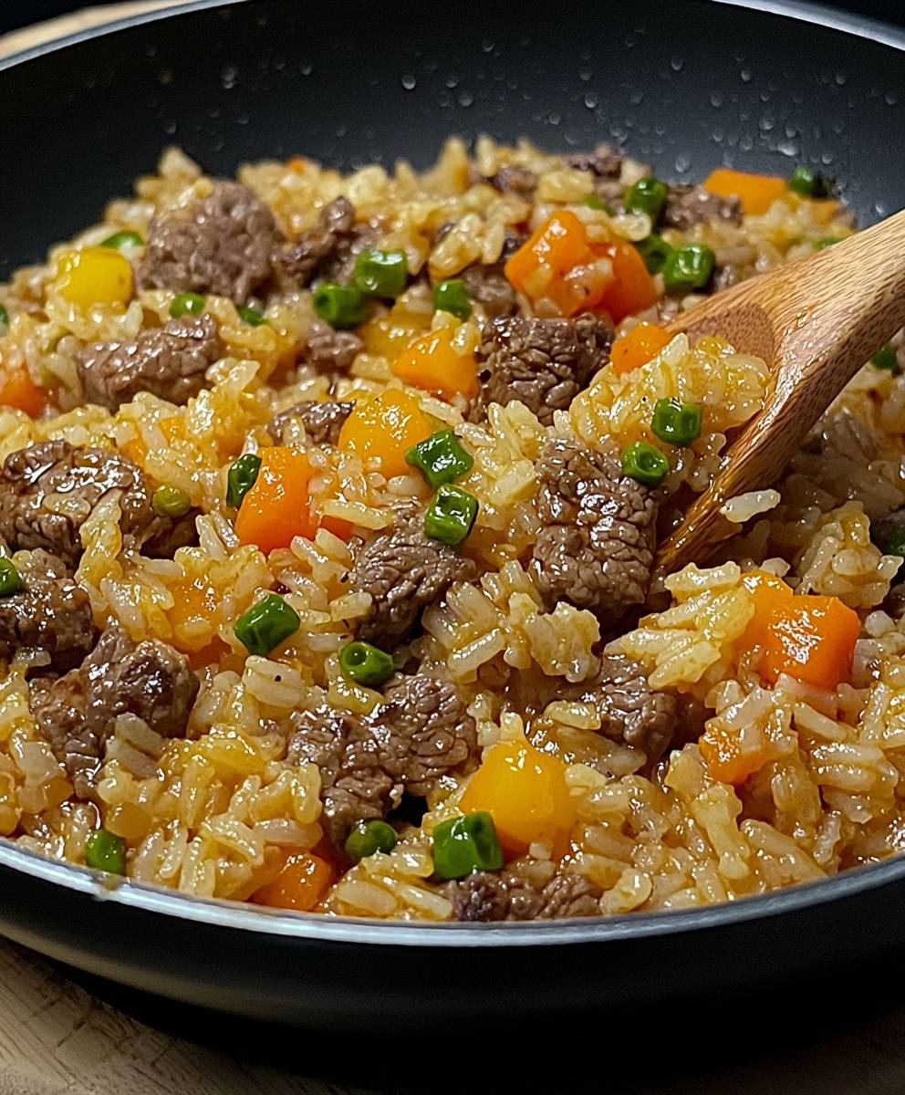 Boeuf et riz à la poêle