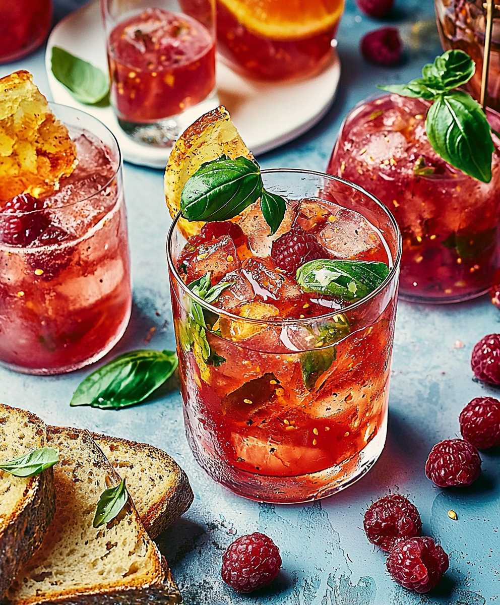 Infusion glacée hibiscus framboise basilic