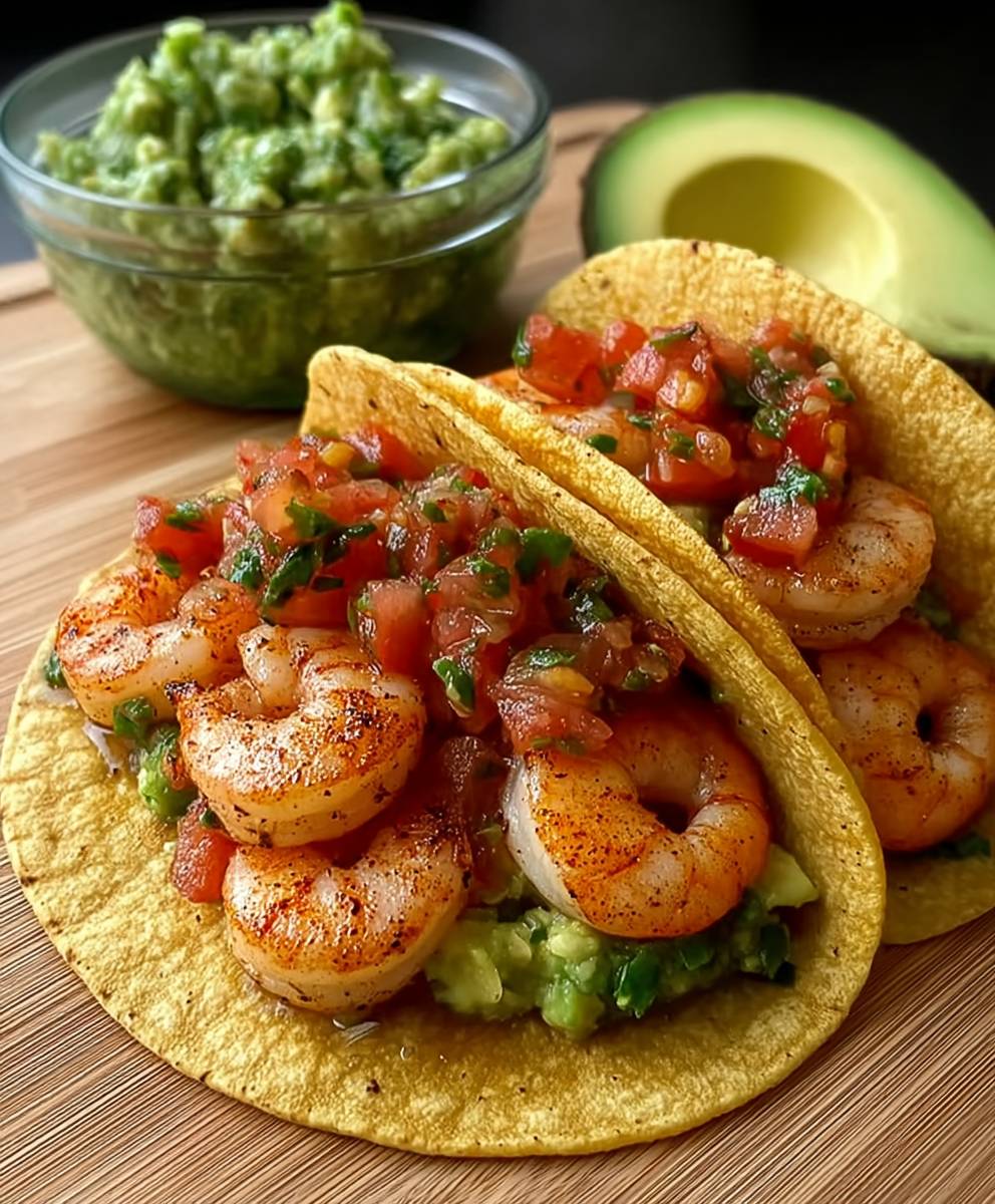 Tacos crevettes salsa avocat