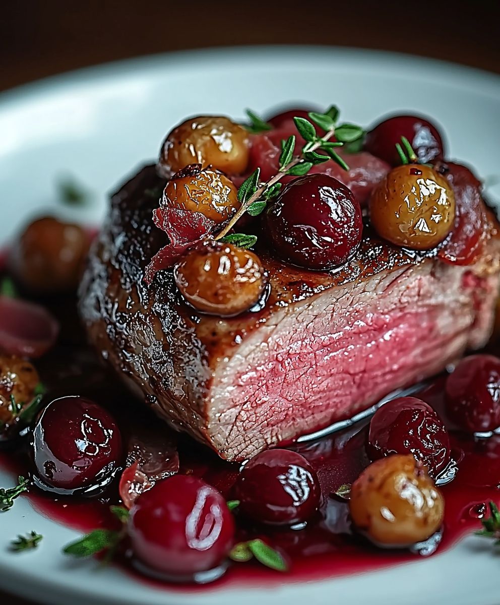 Rôti veau prosciutto sauce cerises