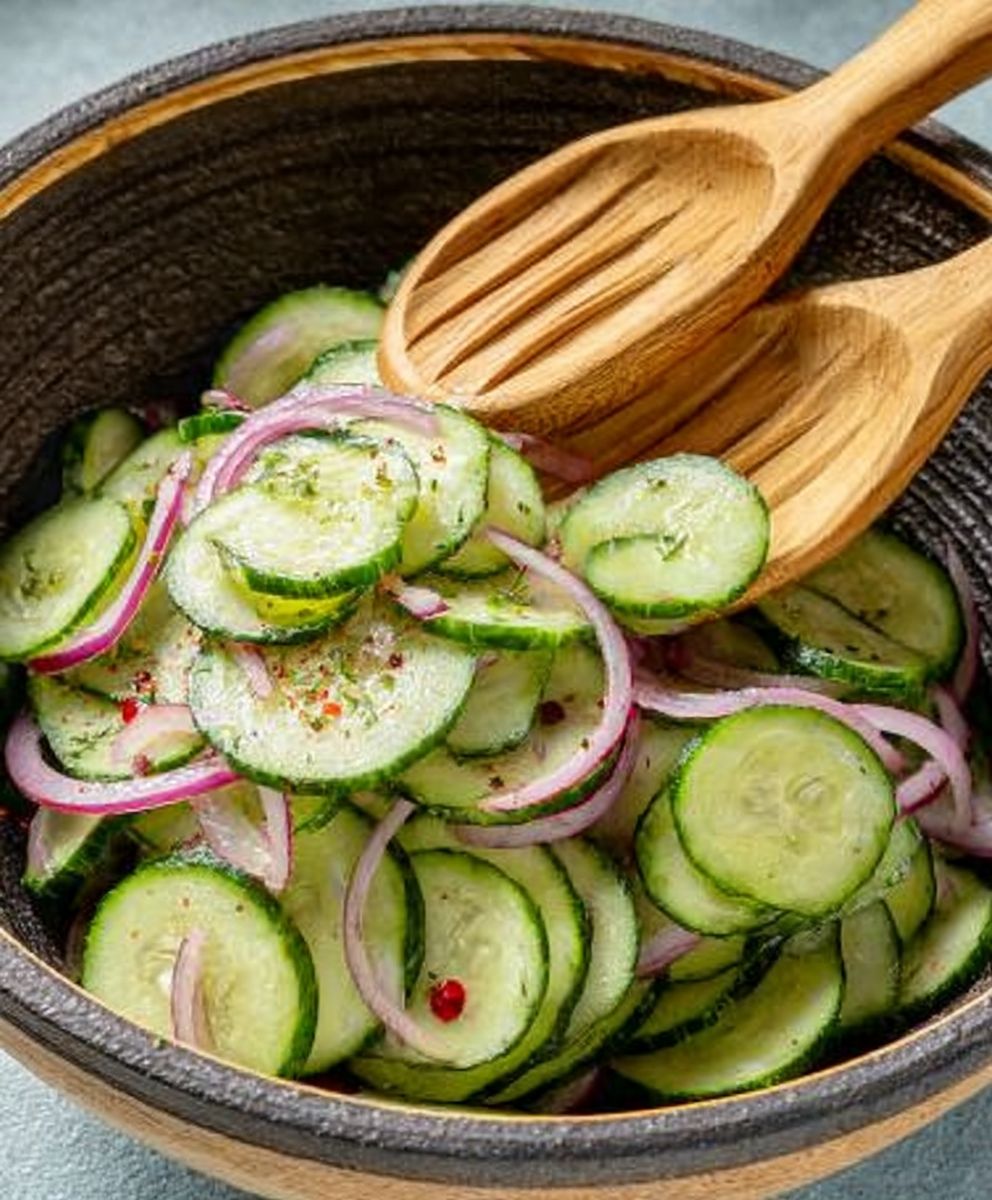Salade concombres oignons rouges