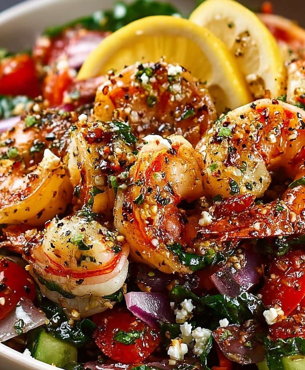 Salade méditerranéenne crevettes citron ail