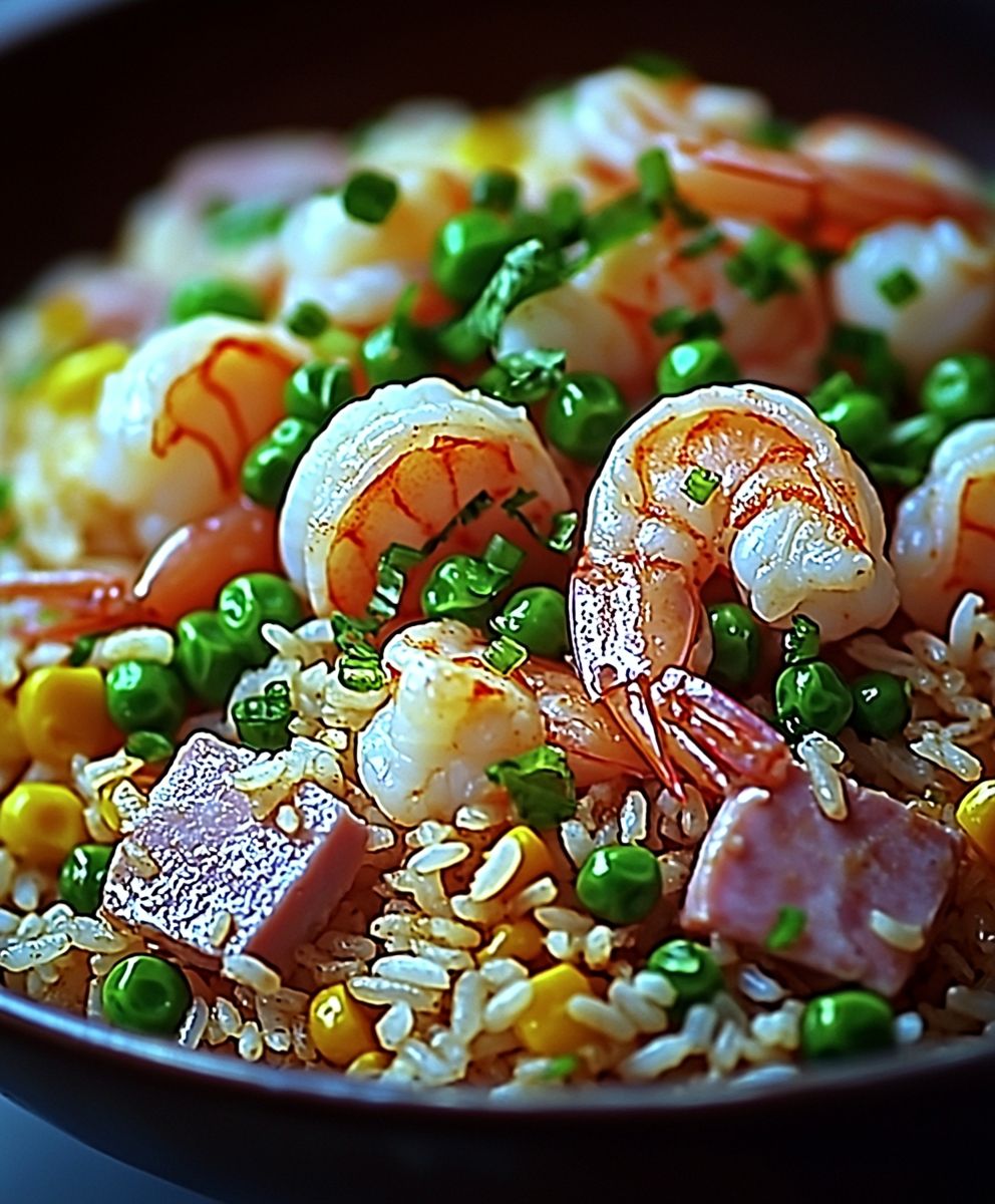 Riz sauté jambon crevettes