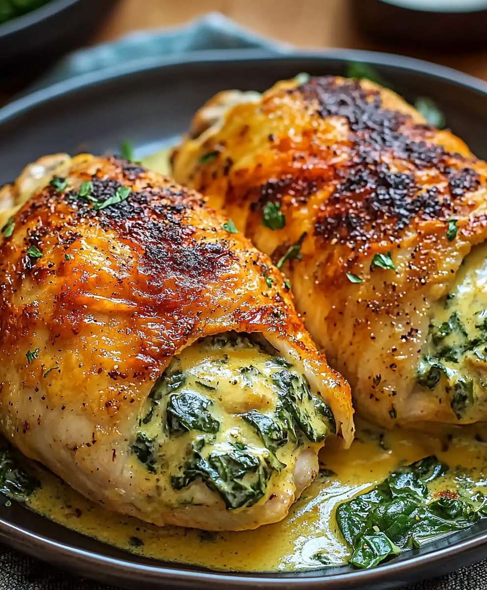 Poulet farci épinards crémeux