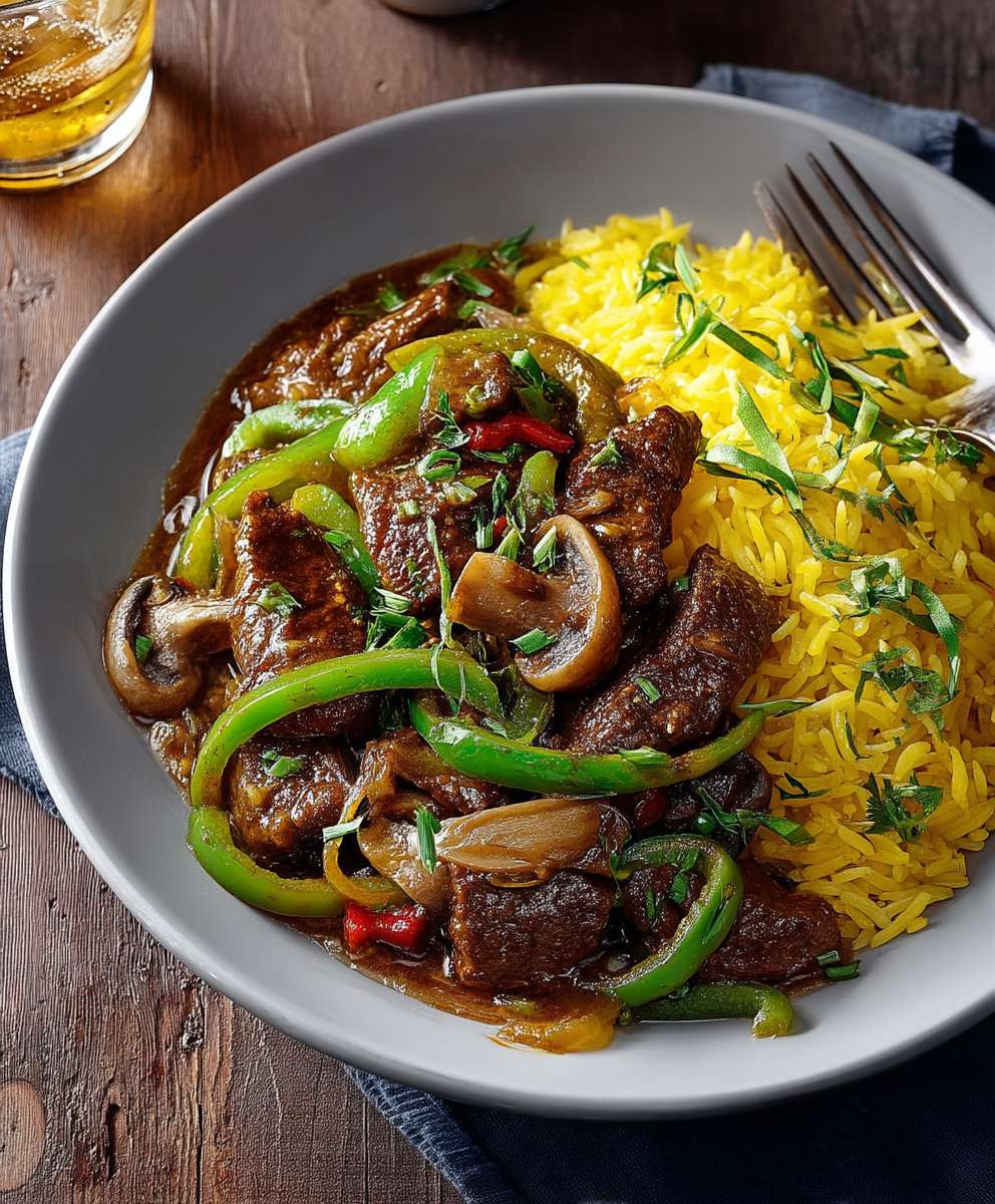 Sauté boeuf poivron vert champignon