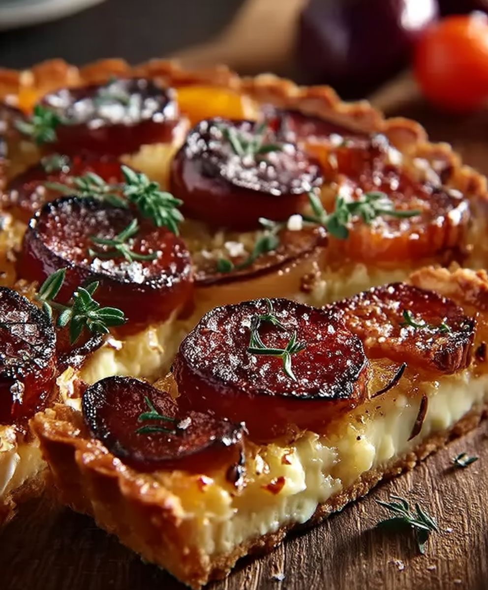 Tarte salée oignons chorizo
