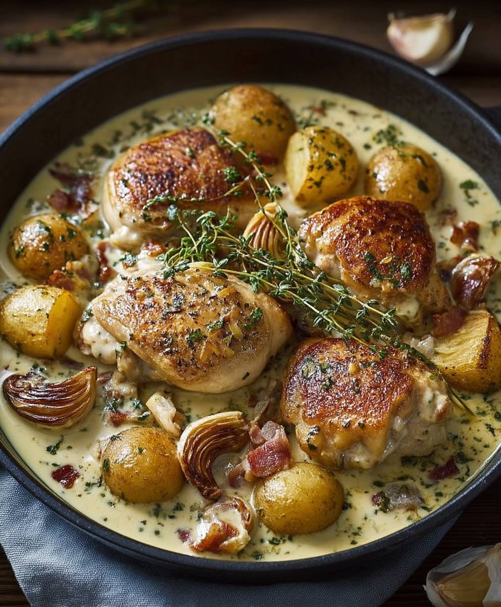 Poulet à la crème pommes de terre