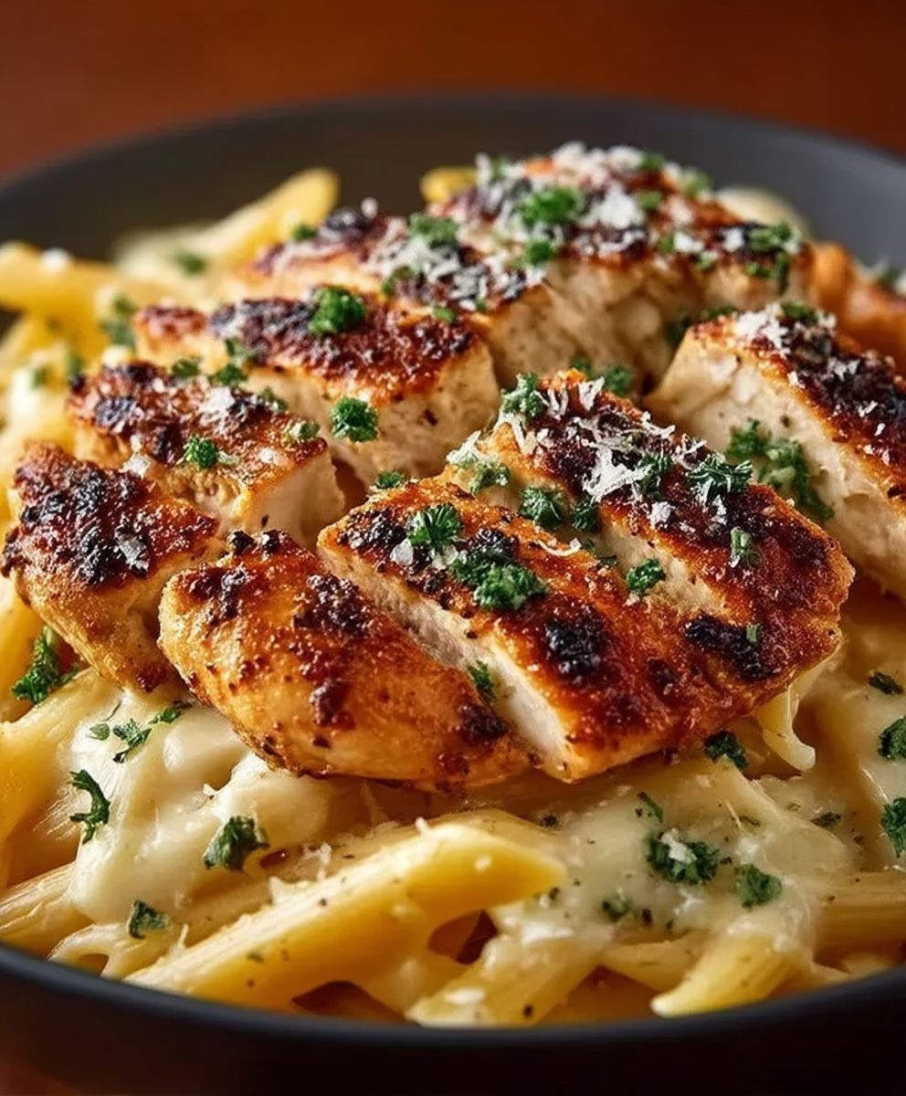 Pâtes poulet ail parmesan