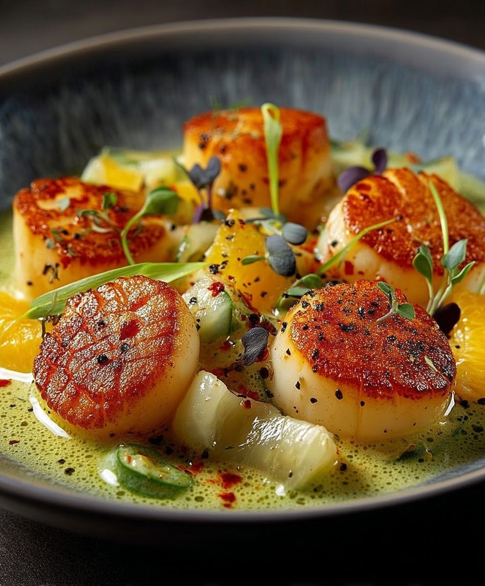 Saint Jacques poêlées sauce orange
