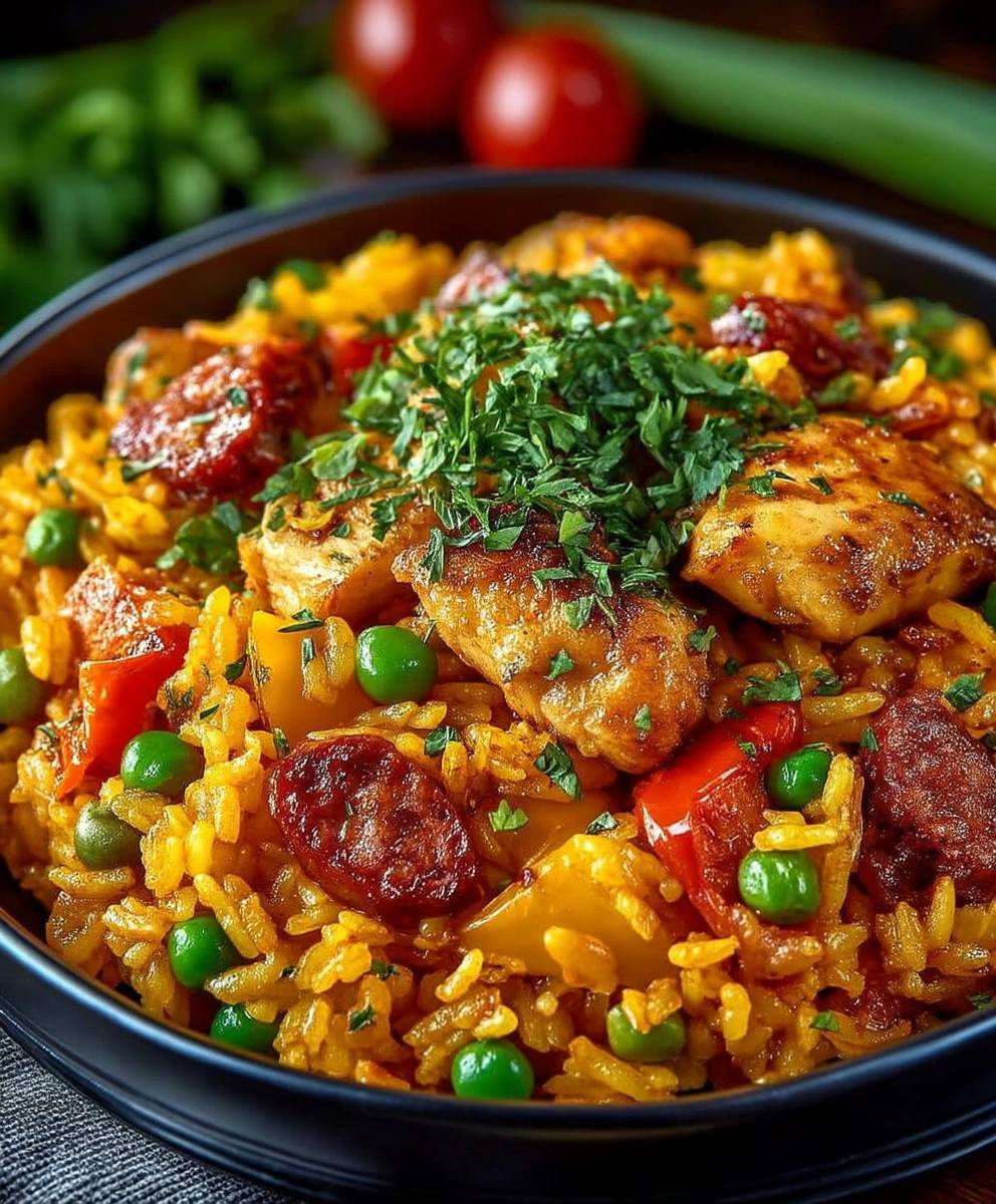 Paella au poulet et chorizo