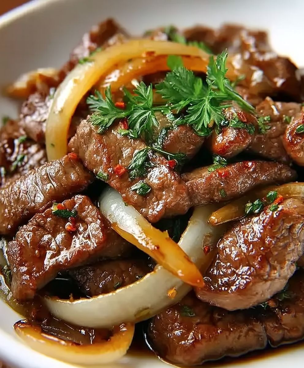 Boeuf sauté aux oignons
