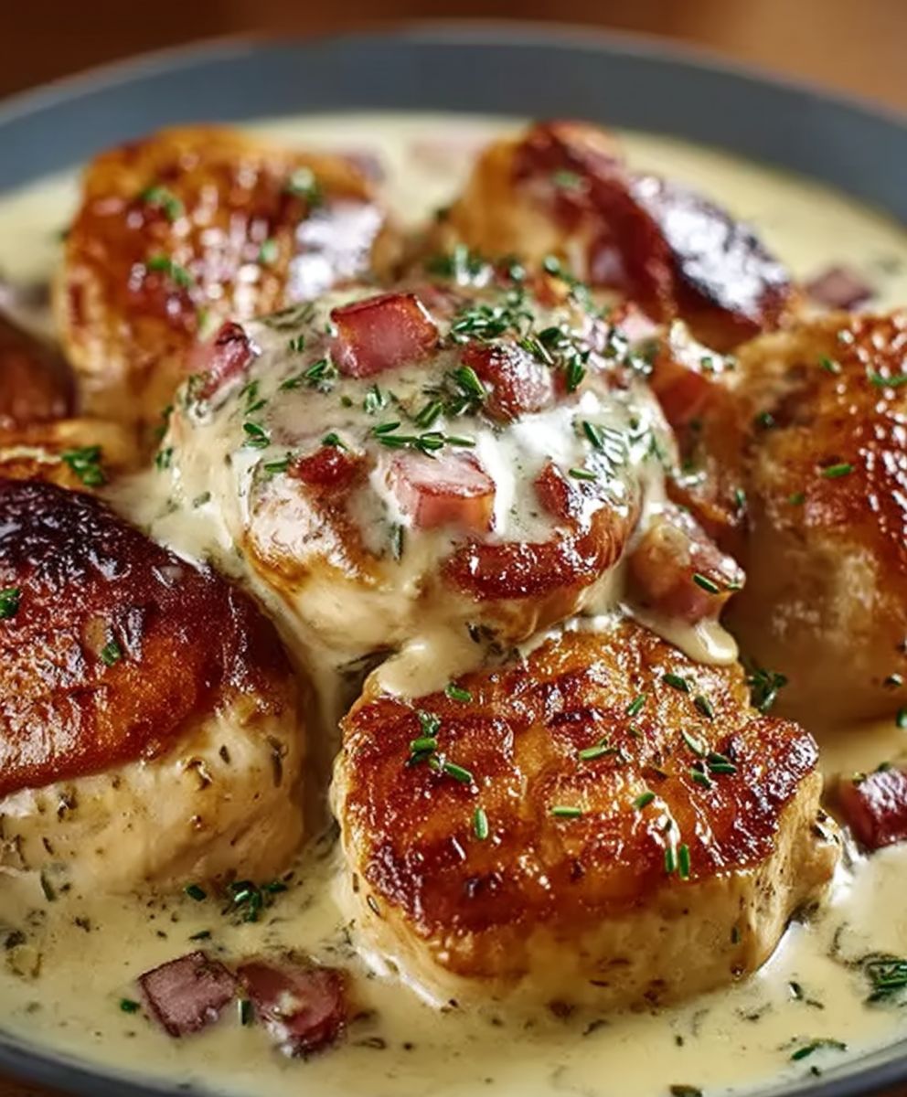 Poulet crémeux lardons