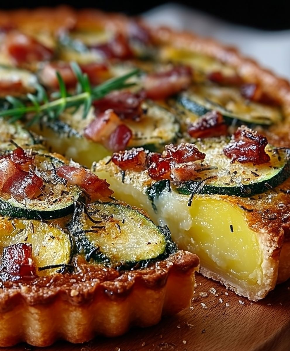 Tarte rustique courgettes lardons pommes terre